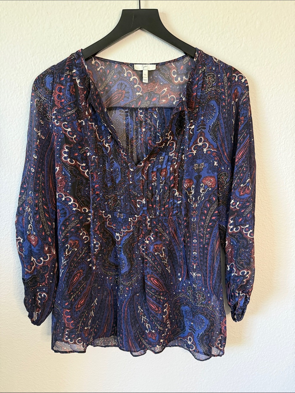 Joie Navy Burgundy Paisley Silk Top